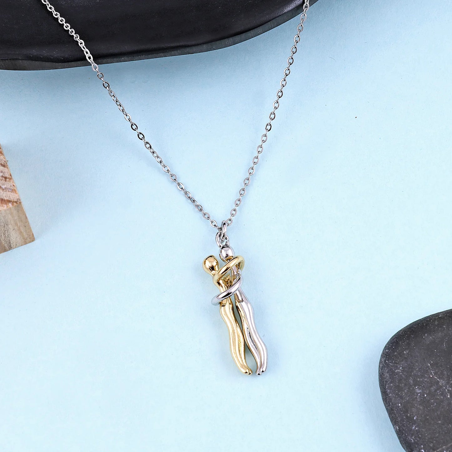 Gold Plated Hug Couple Necklace